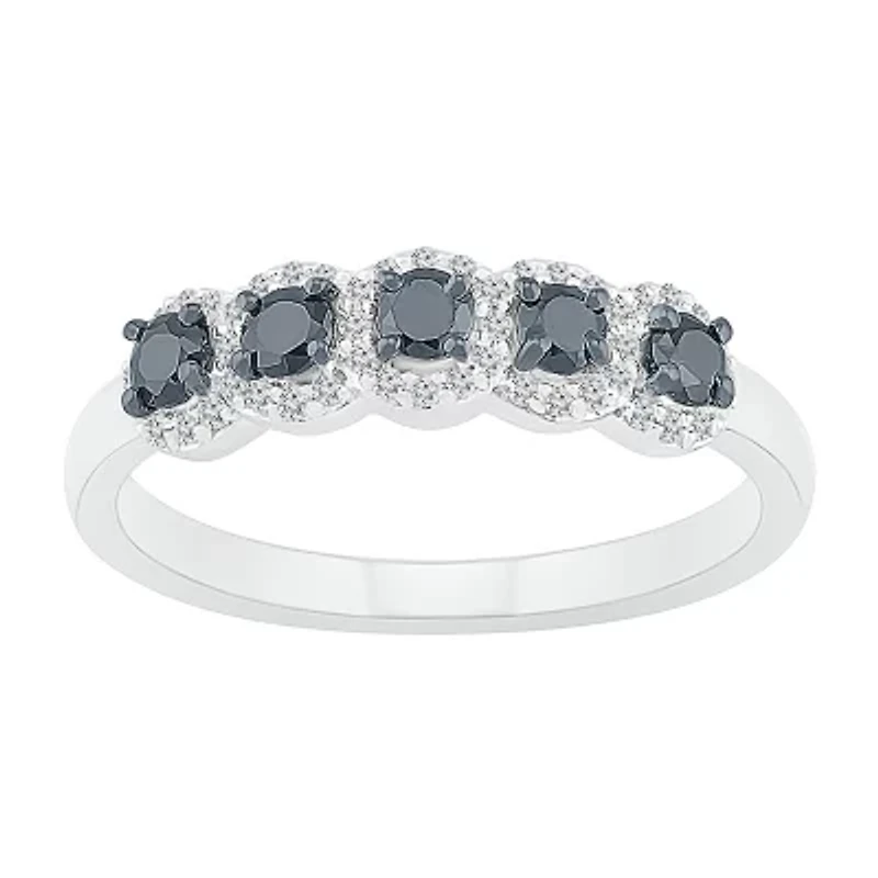 Womens 2MM 1/2 CT. T.W. Natural Black Diamond Sterling Silver 5-Stone Band