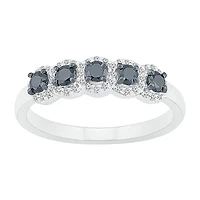 Womens 2MM 1/2 CT. T.W. Natural Black Diamond Sterling Silver 5-Stone Band