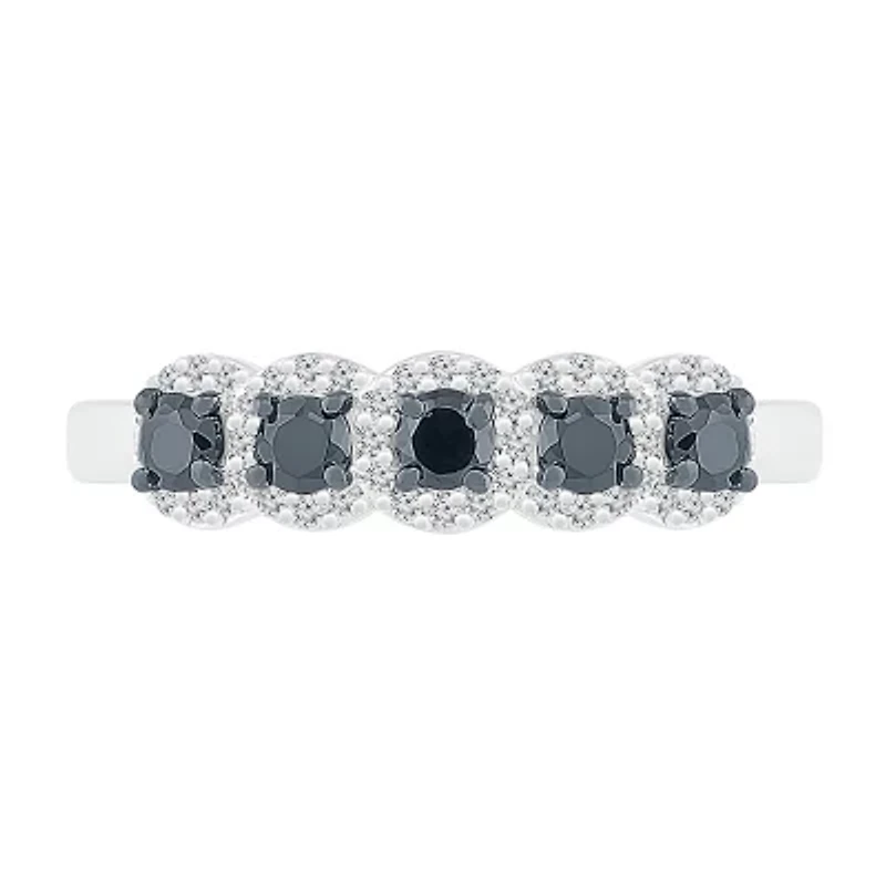 Womens 2MM 1/2 CT. T.W. Natural Black Diamond Sterling Silver 5-Stone Band
