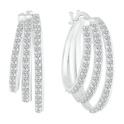 Womens 1 CT. T.W. Natural White Diamond Sterling Silver 24mm Hoop Earrings
