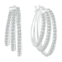 Womens 1 CT. T.W. Natural White Diamond Sterling Silver 24mm Hoop Earrings