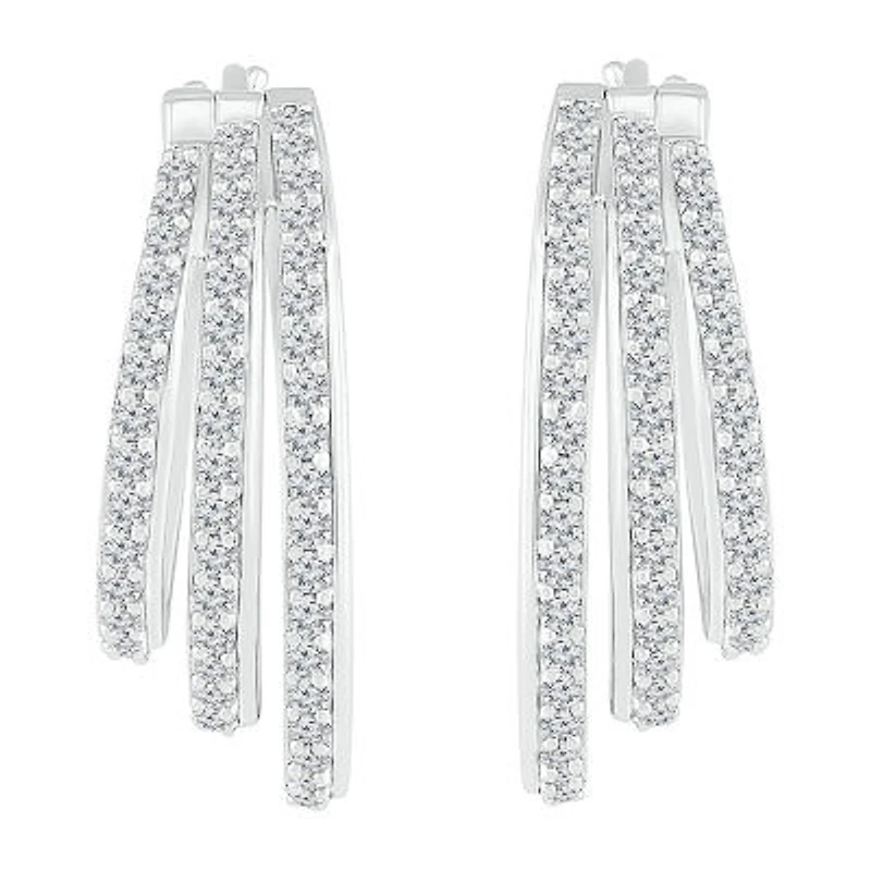 Womens 1 CT. T.W. Natural White Diamond Sterling Silver 24mm Hoop Earrings