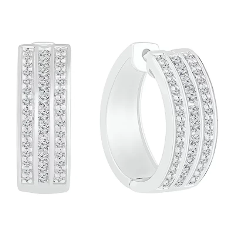 Womens 1 CT. T.W. Natural White Diamond Sterling Silver 20.5mm Hoop Earrings