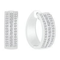 Womens 1 CT. T.W. Natural White Diamond Sterling Silver 20.5mm Hoop Earrings