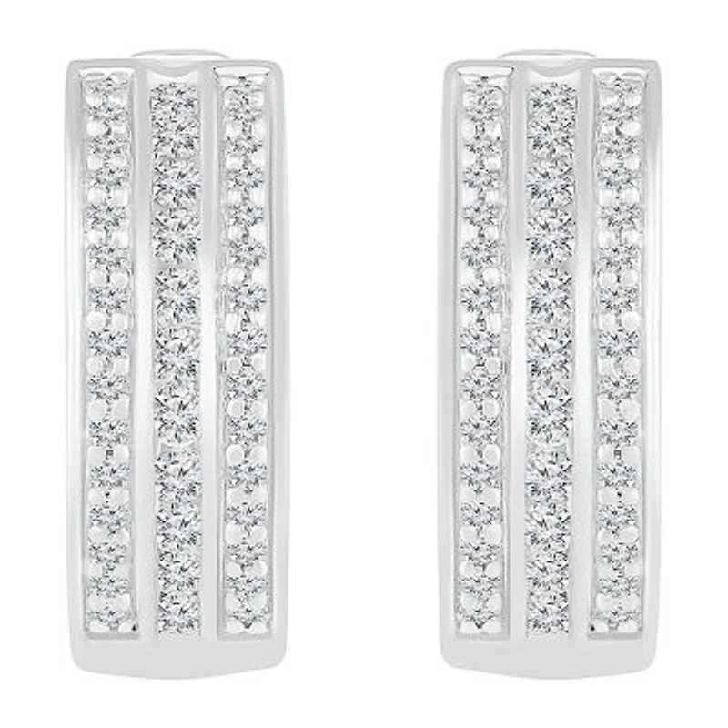 Womens 1 CT. T.W. Natural White Diamond Sterling Silver 20.5mm Hoop Earrings