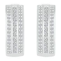 Womens 1 CT. T.W. Natural White Diamond Sterling Silver 20.5mm Hoop Earrings