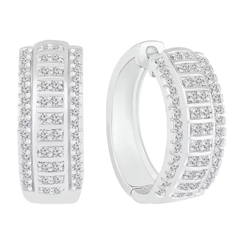 Womens 1 CT. T.W. Natural White Diamond Sterling Silver 21mm Hoop Earrings