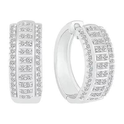 Womens 1 CT. T.W. Natural White Diamond Sterling Silver 21mm Hoop Earrings