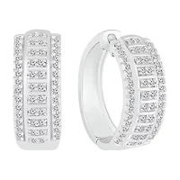 Womens 1 CT. T.W. Natural White Diamond Sterling Silver 21mm Hoop Earrings