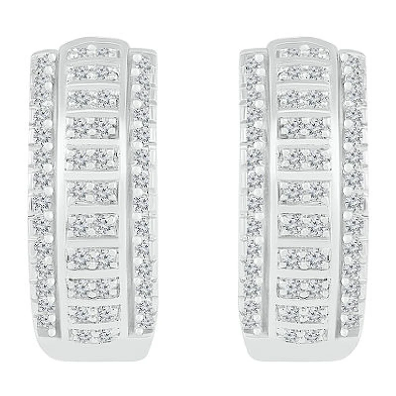 Womens 1 CT. T.W. Natural White Diamond Sterling Silver 21mm Hoop Earrings
