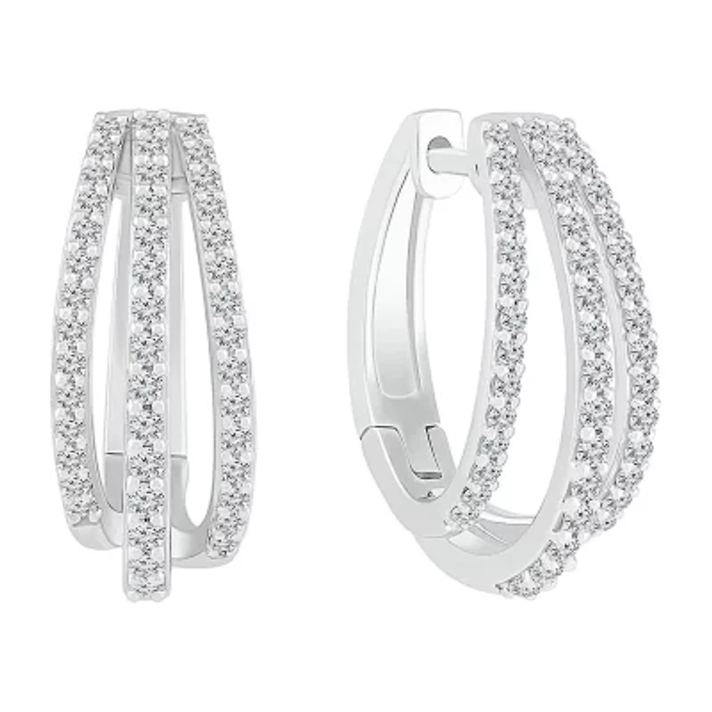 Womens 1 CT. T.W. Natural White Diamond Sterling Silver 21mm Hoop Earrings