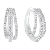 Womens 1 CT. T.W. Natural White Diamond Sterling Silver 21mm Hoop Earrings