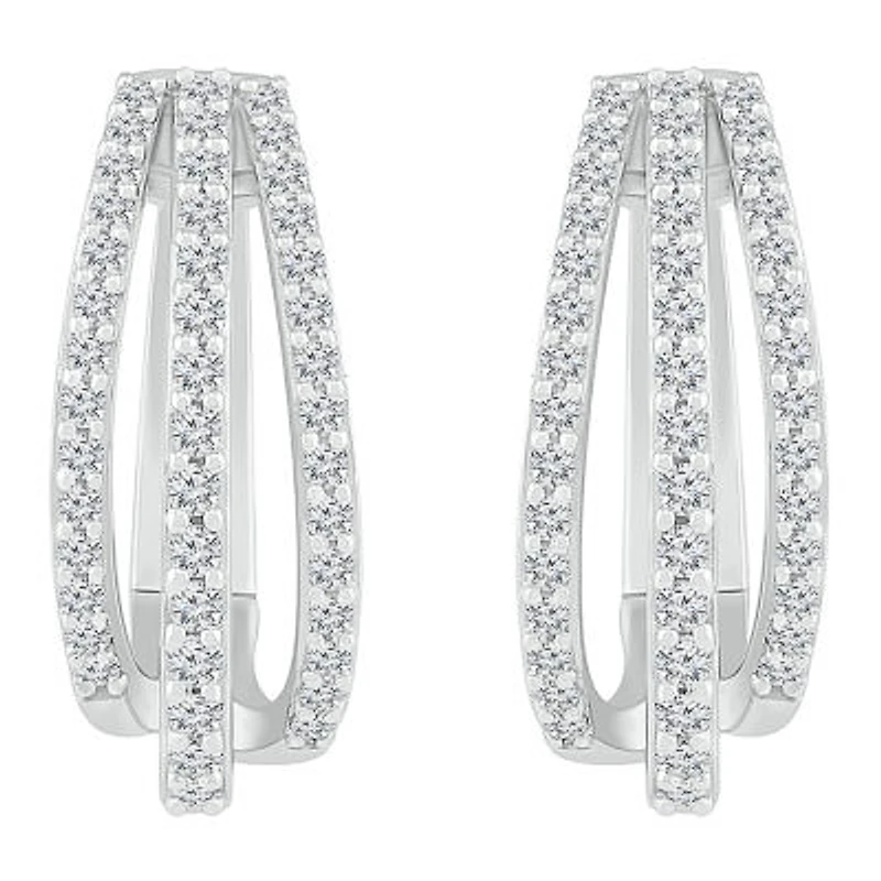 Womens 1 CT. T.W. Natural White Diamond Sterling Silver 21mm Hoop Earrings