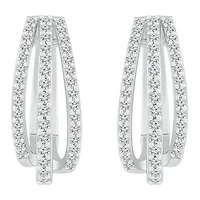 Womens 1 CT. T.W. Natural White Diamond Sterling Silver 21mm Hoop Earrings