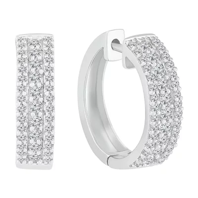 Womens 1 CT. T.W. Natural White Diamond Sterling Silver 20mm Hoop Earrings