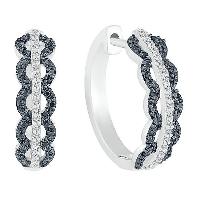 Womens 1/2 CT. T.W. Natural Black Diamond Sterling Silver 18mm Hoop Earrings
