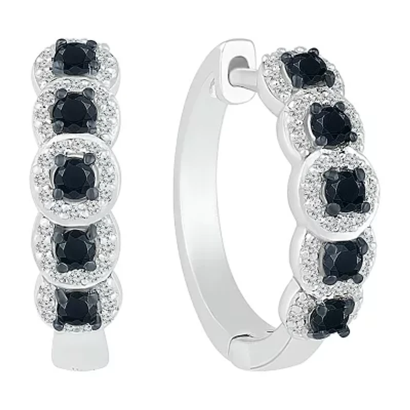 Womens 1/2 CT. T.W. Natural Black Diamond Sterling Silver 16.5mm Hoop Earrings