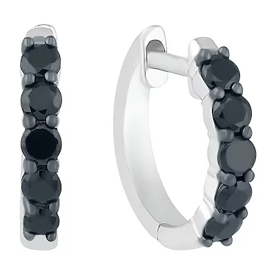 Womens 1/2 CT. T.W. Natural Black Diamond Sterling Silver 13mm Hoop Earrings