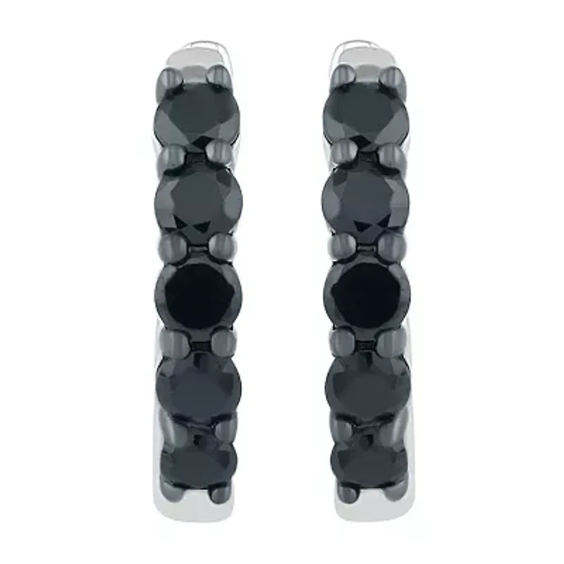 Womens 1/2 CT. T.W. Natural Black Diamond Sterling Silver 13mm Hoop Earrings