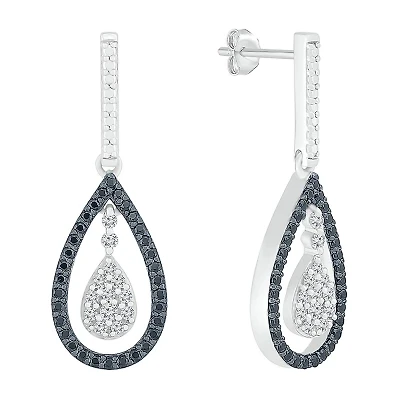 Womens 1/2 CT. T.W. Natural Black Diamond Sterling Silver Pear Drop Earrings