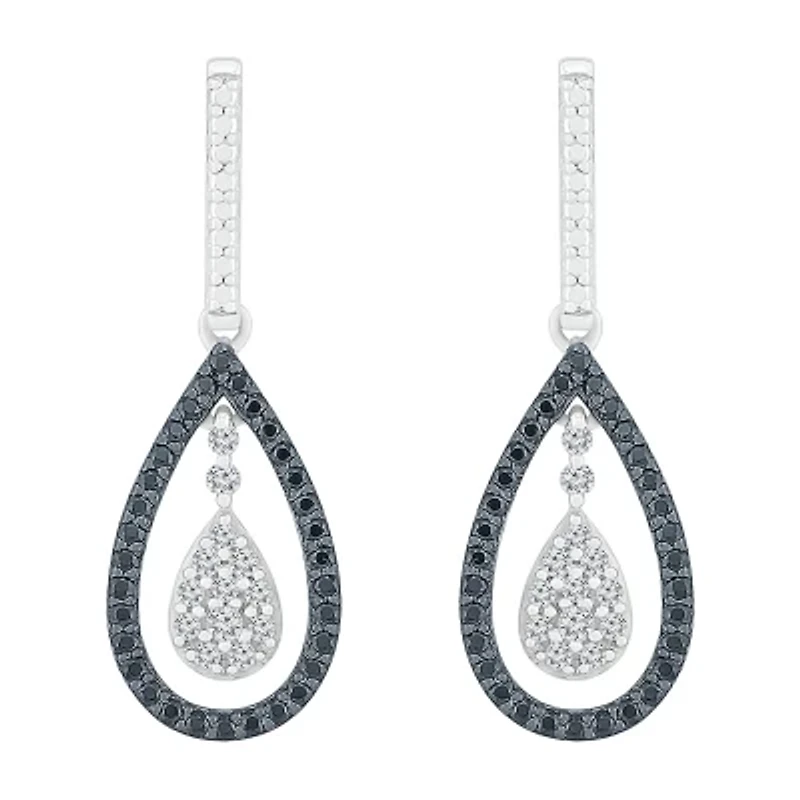Womens 1/ CT. T.W. Natural Diamond Sterling Silver Pear Drop Earrings