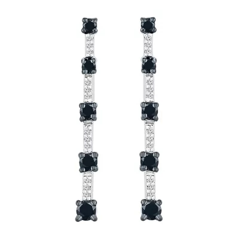 Linear Womens 1/3 CT. T.W. Natural Black Diamond Sterling Silver Drop Earrings