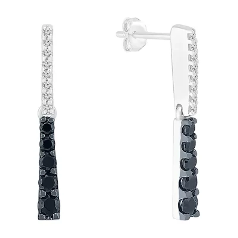 Linear Womens 1/3 CT. T.W. Natural Black Diamond Sterling Silver Drop Earrings