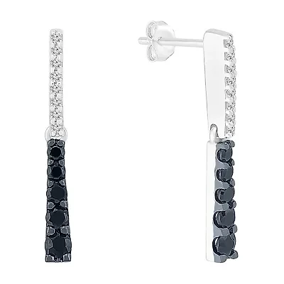 Linear Womens 1/3 CT. T.W. Natural Black Diamond Sterling Silver Drop Earrings