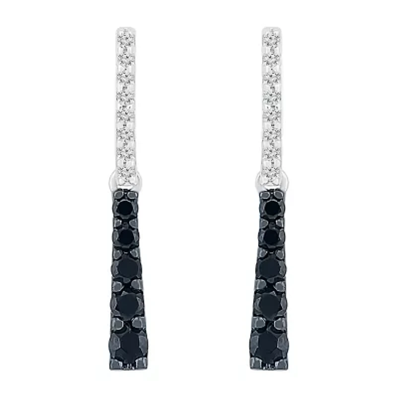Linear Womens 1/3 CT. T.W. Natural Black Diamond Sterling Silver Drop Earrings