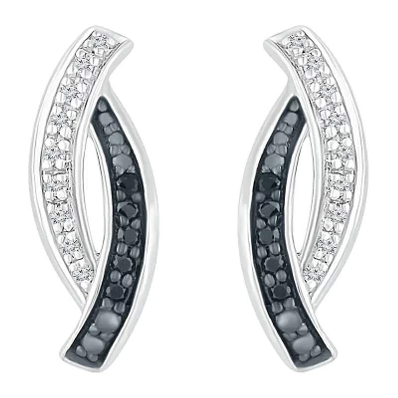 1/8 CT. T.W. Natural Black Diamond Sterling Silver 14.5mm Curved Stud Earrings