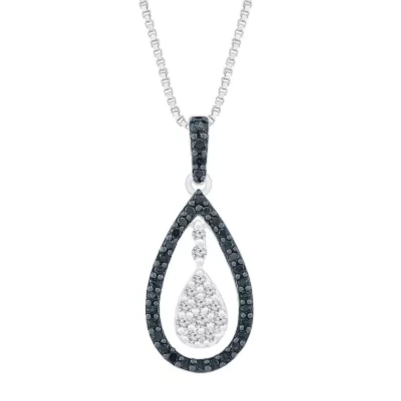 Womens 1/3 CT. T.W. Natural Black Diamond Sterling Silver Pear 18 Inch Pendant Necklace
