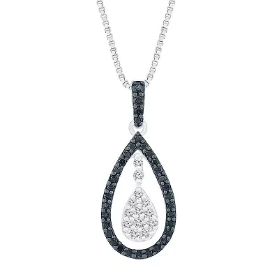 Womens 1/3 CT. T.W. Natural Black Diamond Sterling Silver Pear 18 Inch Pendant Necklace