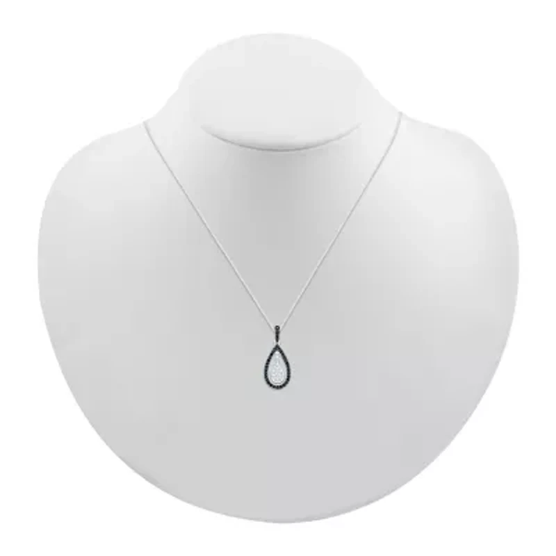 Womens 1/3 CT. T.W. Natural Black Diamond Sterling Silver Pear 18 Inch Pendant Necklace
