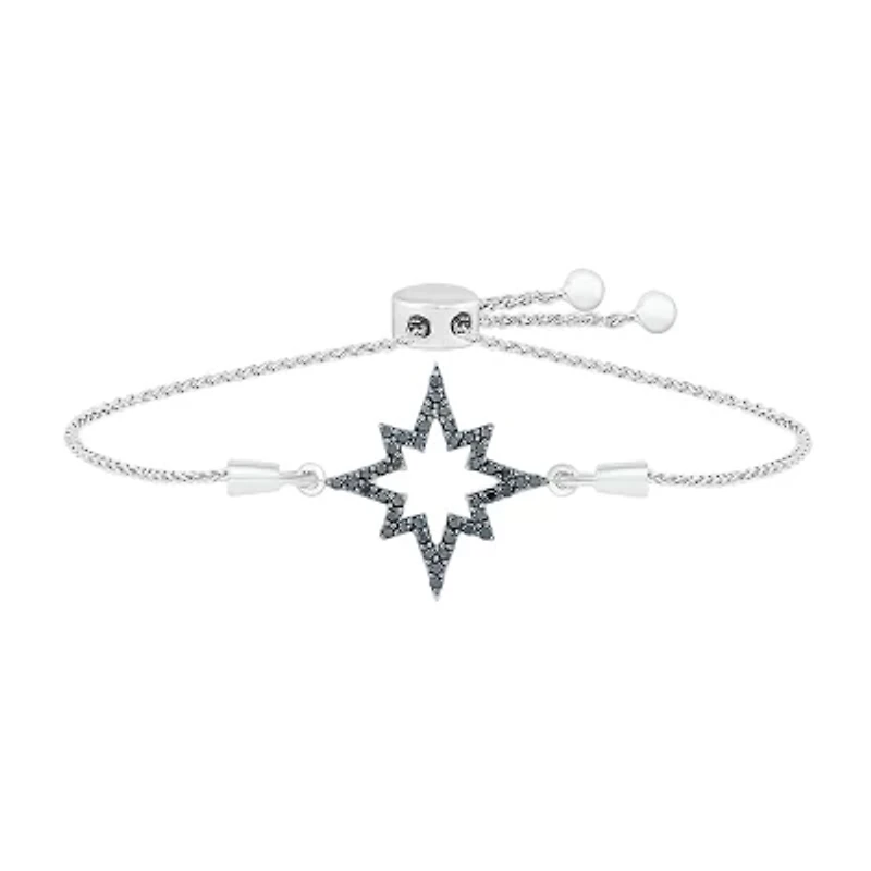 North Star Womens 1/4 CT. T.W. Natural Black Diamond Sterling Silver Star Bolo Bracelet