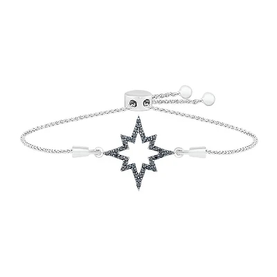 North Star Womens 1/4 CT. T.W. Natural Black Diamond Sterling Silver Star Bolo Bracelet