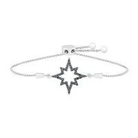 North Star Womens 1/4 CT. T.W. Natural Black Diamond Sterling Silver Star Bolo Bracelet