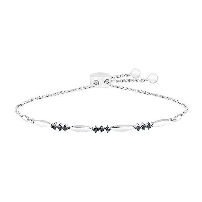 Womens 3/ CT. T.W. Natural Black Diamond Sterling Silver Bolo Bracelet