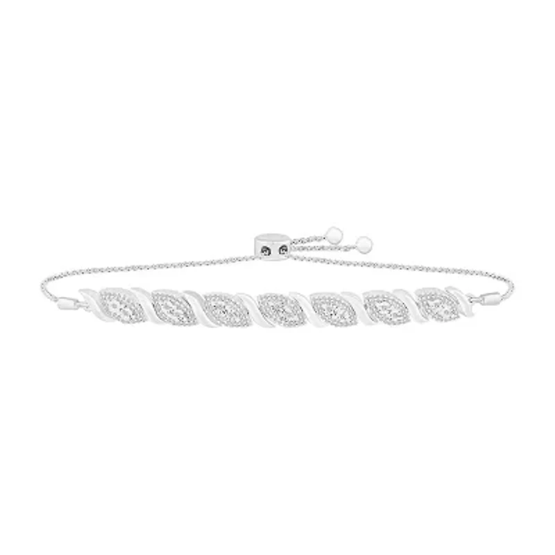 Womens 1/2 CT. T.W. Natural White Diamond Sterling Silver Bolo Bracelet