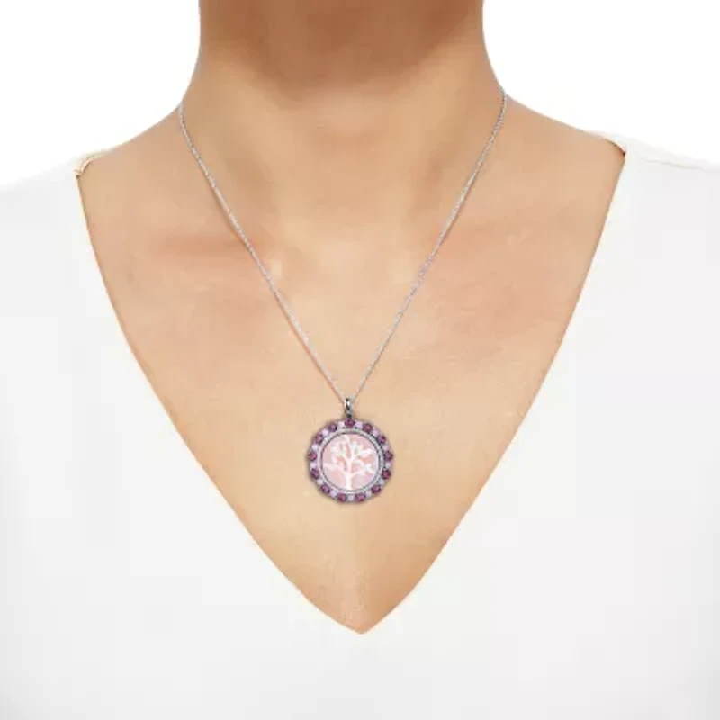 Tree Of Life Cameo Womens Genuine Pink Mother Of Pearl Sterling Silver Round 18 Inch Pendant Necklace