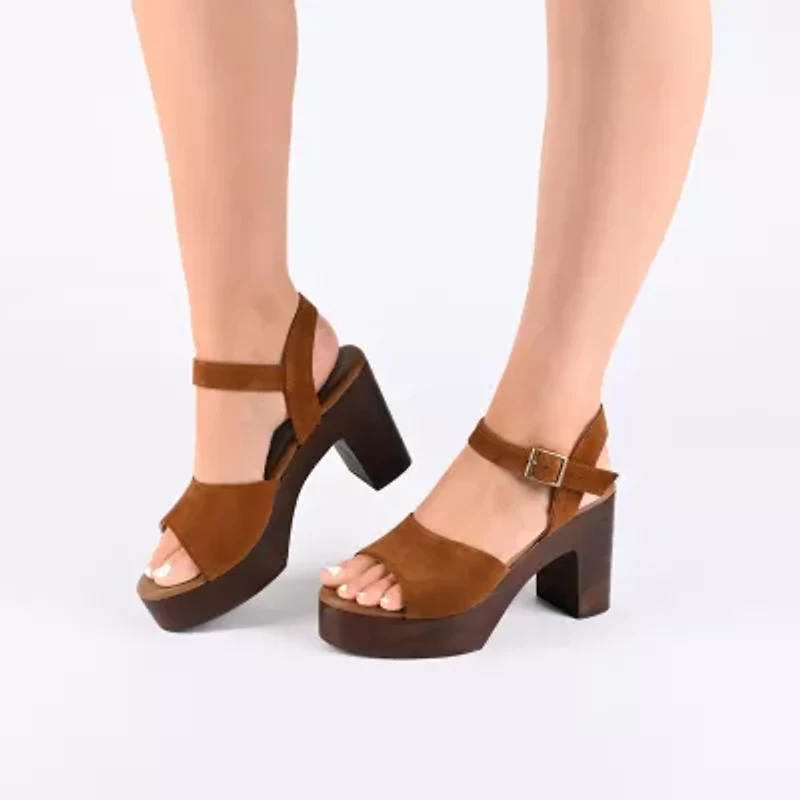 Journee Signature Katana Womens Round Open Toe Stacked Heel Pumps