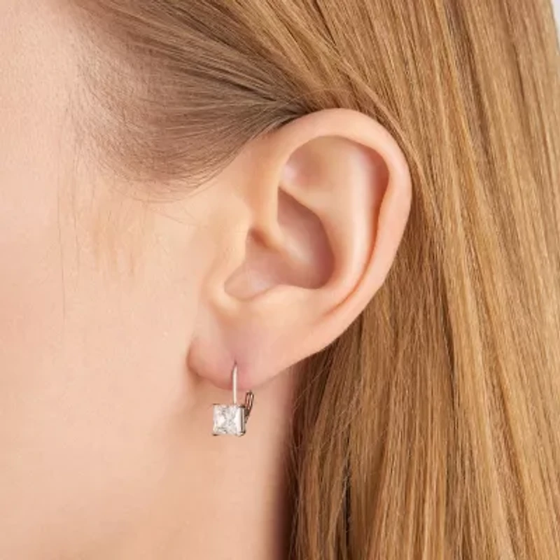 Silver Treasures Womens Cubic Zirconia Platinum Over Silver Square Drop Earrings