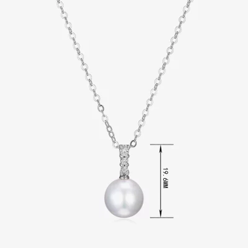 Womens Diamond Accent Cultured Freshwater Pearl Sterling Silver 18 Inch Pendant Necklace