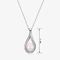 Womens Diamond Accent White Cultured Freshwater Pearl Sterling Silver 18 Inch Pendant Necklace