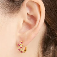 Lab Grown Red Ruby & 1/10 CT. T.W. Lab Grown White Diamond  18K Gold Over Silver 16.5mm Hoop Earrings