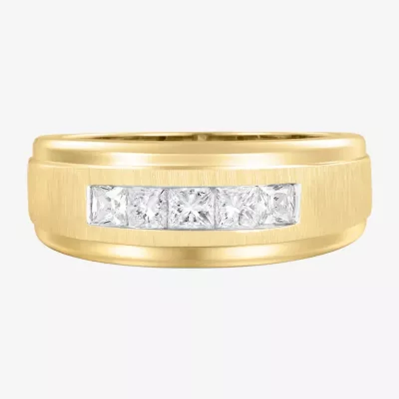 (F / Vs2) Mens 8.5MM 1 CT. T.W. Lab Grown White Diamond 14K Gold 5-Stone Wedding Band