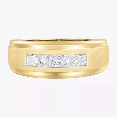 (F / Vs2) Mens 8.5MM 1 CT. T.W. Lab Grown White Diamond 14K Gold 5-Stone Wedding Band
