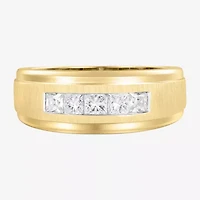 (F / Vs2) Mens 8.5MM 1 CT. T.W. Lab Grown White Diamond 14K Gold 5-Stone Wedding Band