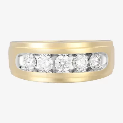 (F / Vs2) Mens 9.5MM 1 CT. T.W. Lab Grown White Diamond 14K Gold 5-Stone Wedding Band