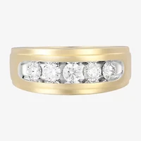 (F / Vs2) Mens 9.5MM 1 CT. T.W. Lab Grown White Diamond 14K Gold 5-Stone Wedding Band