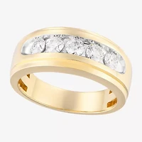 (F / Vs2) Mens 9.5MM 1 CT. T.W. Lab Grown White Diamond 14K Gold 5-Stone Wedding Band